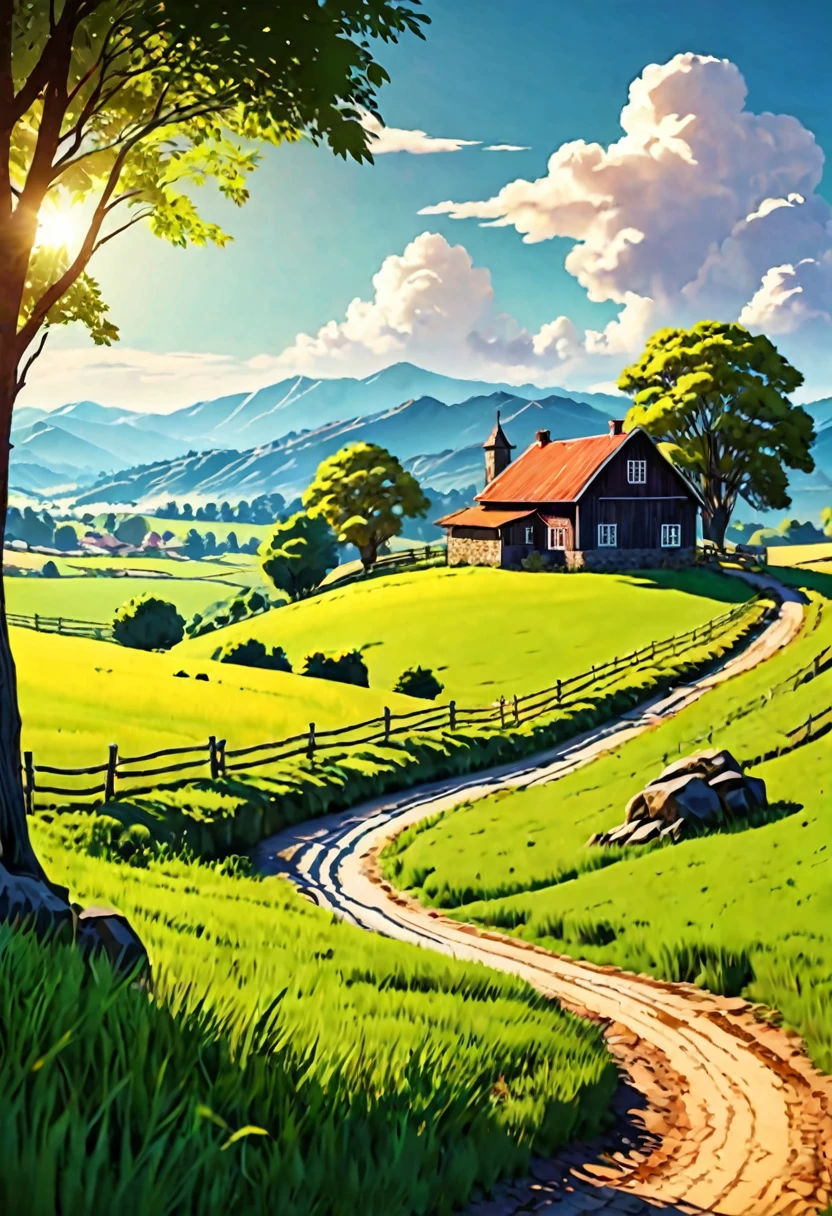 Animation Style, Rural Landscape, (((Realistic))), High Brightness, High Saturation, High Contrast