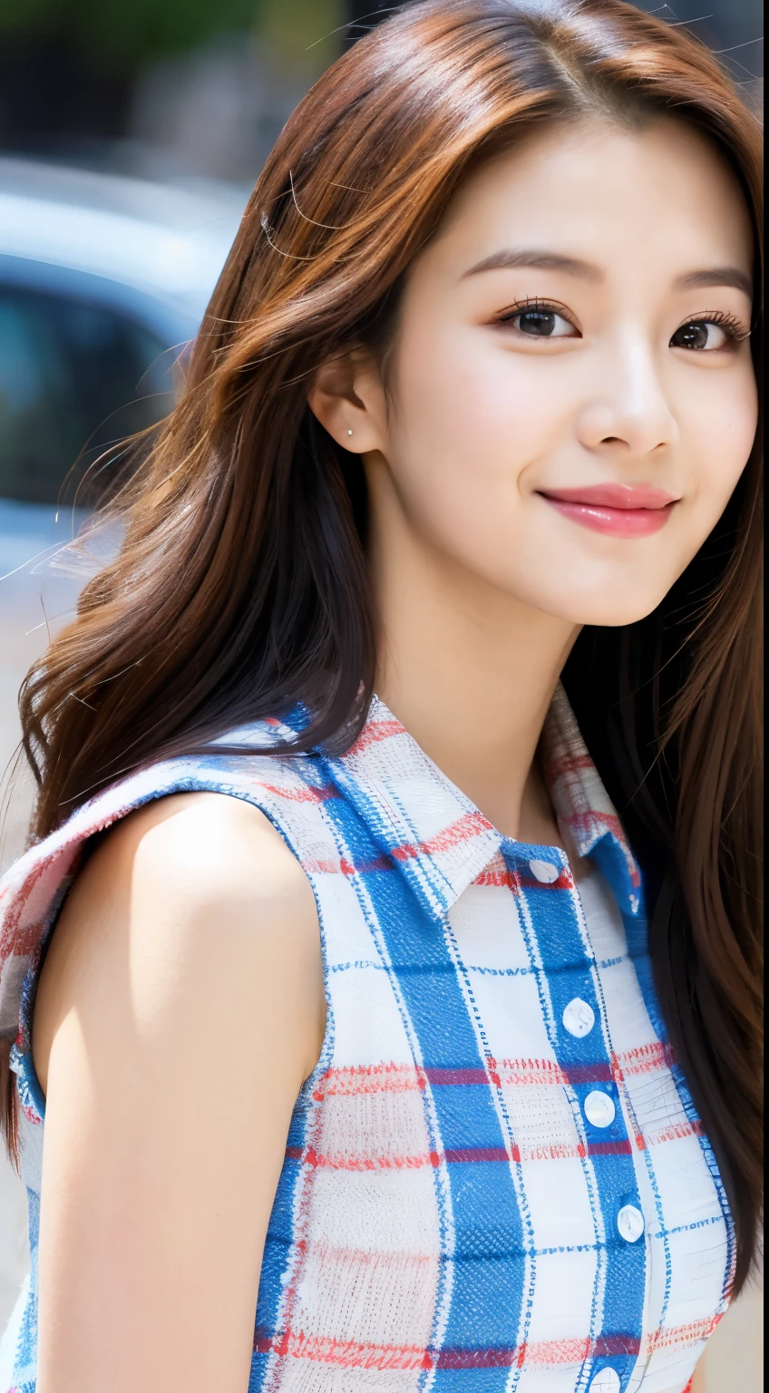 arafed woman with long brown hair and a pink checkered top, jisoo of blackpink, jisoo from blackpink, portrait jisoo blackpink, portrait of jossi of blackpink, jossi of blackpink, kim doyoung, tzuyu from twice, sun yunjoo, park ji-min, lee ji - eun, lee ji-eun, headshot profile picture, cute korean actress