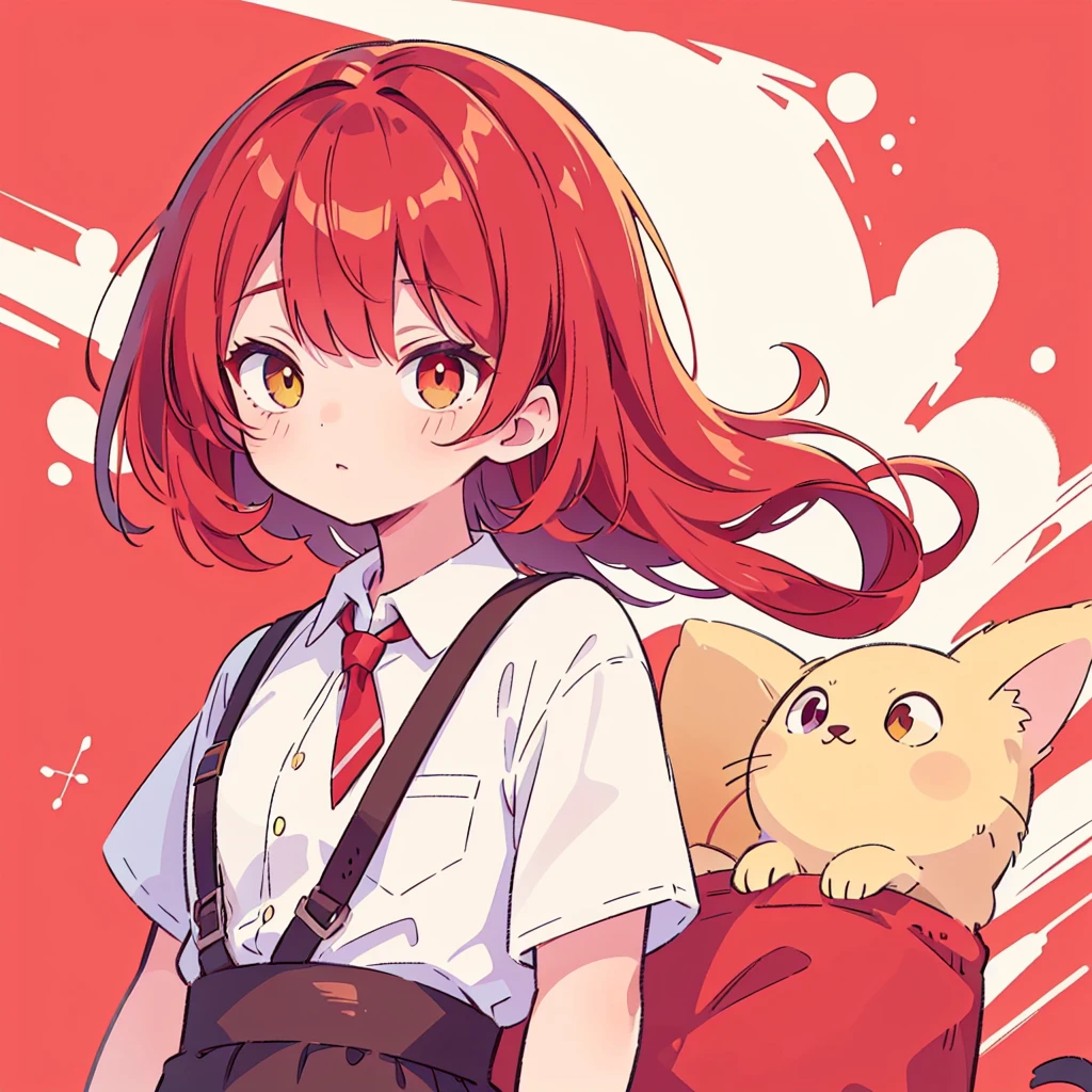 超A high resolution,(best quality,highres,masterpiece:1.2), masterpiece,1girl,red hair,heterochromia,left eye yellow,right red eye,white shirts,tie, simple background