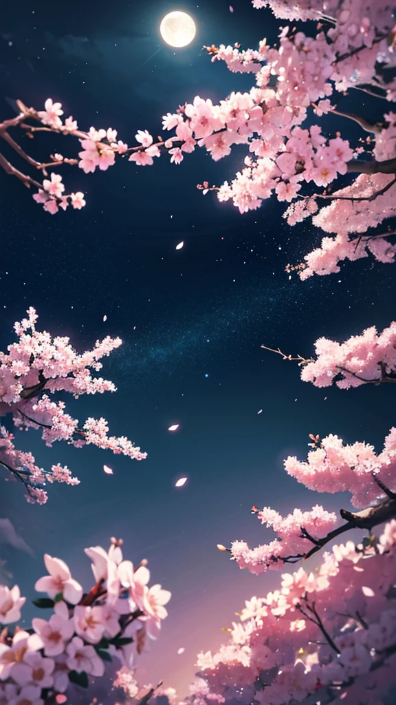 high resolution,Cherry Blossoms at Night,Starry Sky,moon
