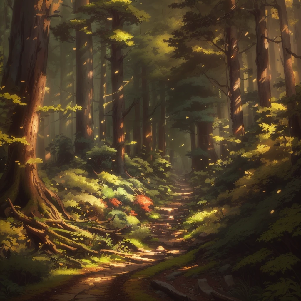 a painting of a path in a forest with trees and rocks, forest environment, forest path, magical forest background, fantasy forest environment, path through a dense forest, forest clearing landscape, telón de forest background, mystical forest background, forest background, lush and peaceful forest, beautiful dark forest landscape, magic forest background, fantasy forest background, fantasy forest background, vast forest