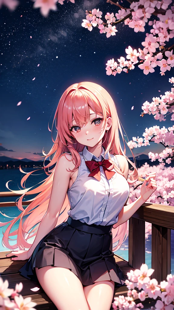 high resolution,Cherry Blossoms at Night,Starry Sky