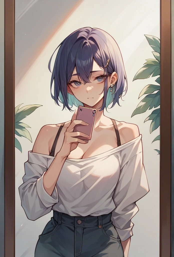 girl taking photo in front of mirror  

