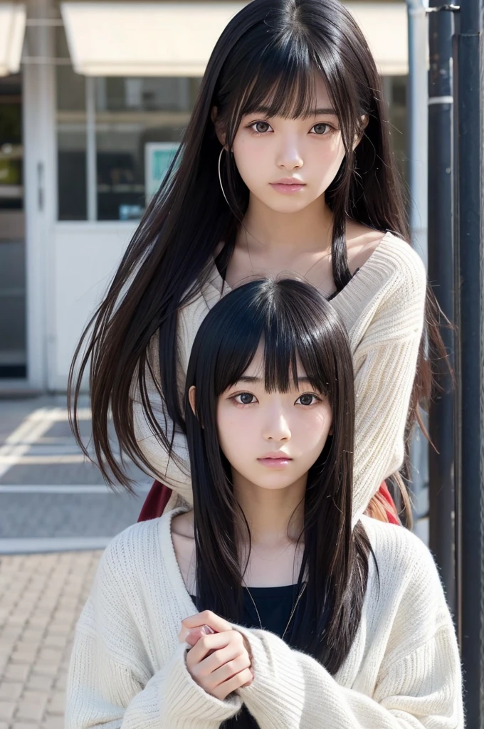 Japanese、Black Hair、18-year-old、Girl、With bangs、long hair、listless eyes