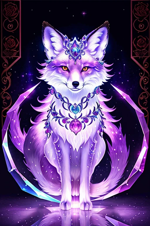 ((best quality)), ((masterpiece)), (detailed), （（glowing fox））。fox glow(Crystal rose), mythical fox spirit, shiny iridescent scales, shiny purple crystal fur, glowing eyes, high quality, highres, ultra-detailed, 