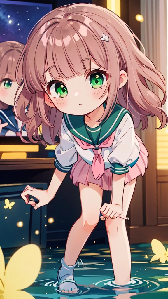 {{{{masterpiece}}}},{{{emaiti}}}, {{{Super detailed}}}, {{{high resolution}}}, {{good anatomy}}, (((best quality))),((emerald and green eyes,brown hair)),{{Extremely detailed and refined}}, {4k CG wallpaper}, {{illustration}}, ((pearl pink hair,JK)),((looking out a window,in school)),(((face portrait,detailed face,bigger eyeballs,standing,bust,standing))),(curly hair|long hair|Detailed hair|blunt bangs|shiny hair),(((serafuku,sailor shirt))),{{{emotionless face,mature}}},(lesbian,JK,1 woman:1),(small breasts),masterlighting,standing on the edge of mountain,((The details are complex、Shallow depth of field、movie lighting、Reflectors、a Canon EOS R5、50mm lens、f / 2.8、shot at 8k resolution))