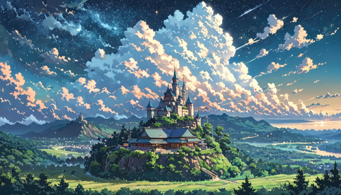 ((Anime: 1.4, Illustration)), (Masterpiece, Top Quality, Best Quality), (Ultra-Detailed, Absolutely Resolution), ((16k, HIGH RES)), ((Dragon flying in the sky, starry sky, cumulonimbus clouds, light, vast land, castle visible in the distance), ( Anime: 1.4, Illustration)), (Masterpiece, Top Quality, Best Quality), (Ultra-Detailed, Absolutely Resolution). Ak {Lofi Art, Style of Laurie Greasley, Style of Makoto Shinkai, Anime Aesthetic}, BREAK {(Produces IMAGES WITH ITH INFORMATION THAN 40 Million Pixels with Cinematic-Like Detailed Textures S Hot on a Sony slur).}