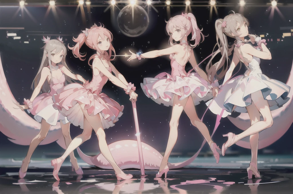 ,(masterpiece:1.2, high quality), (Pixiv:1.4),anmi,Pink Hair,
One girl, ballerina, ballet slippers, alone, pantyhose, ballet, cold, white pantyhose, ponytail, chest, View your viewers, White Background, leotard, Bare shoulders, Simple Background, Brown eyes, pink leotard, Long Hair, Side Lock, Are standing, medium chest, bangs, dress, Are standing on one leg, Lift your legs, reflection, athletic leotard, choker, Hair Ribbon, Pink footwear, pink dress, pink pantyhose, From the side, Pink ribbon