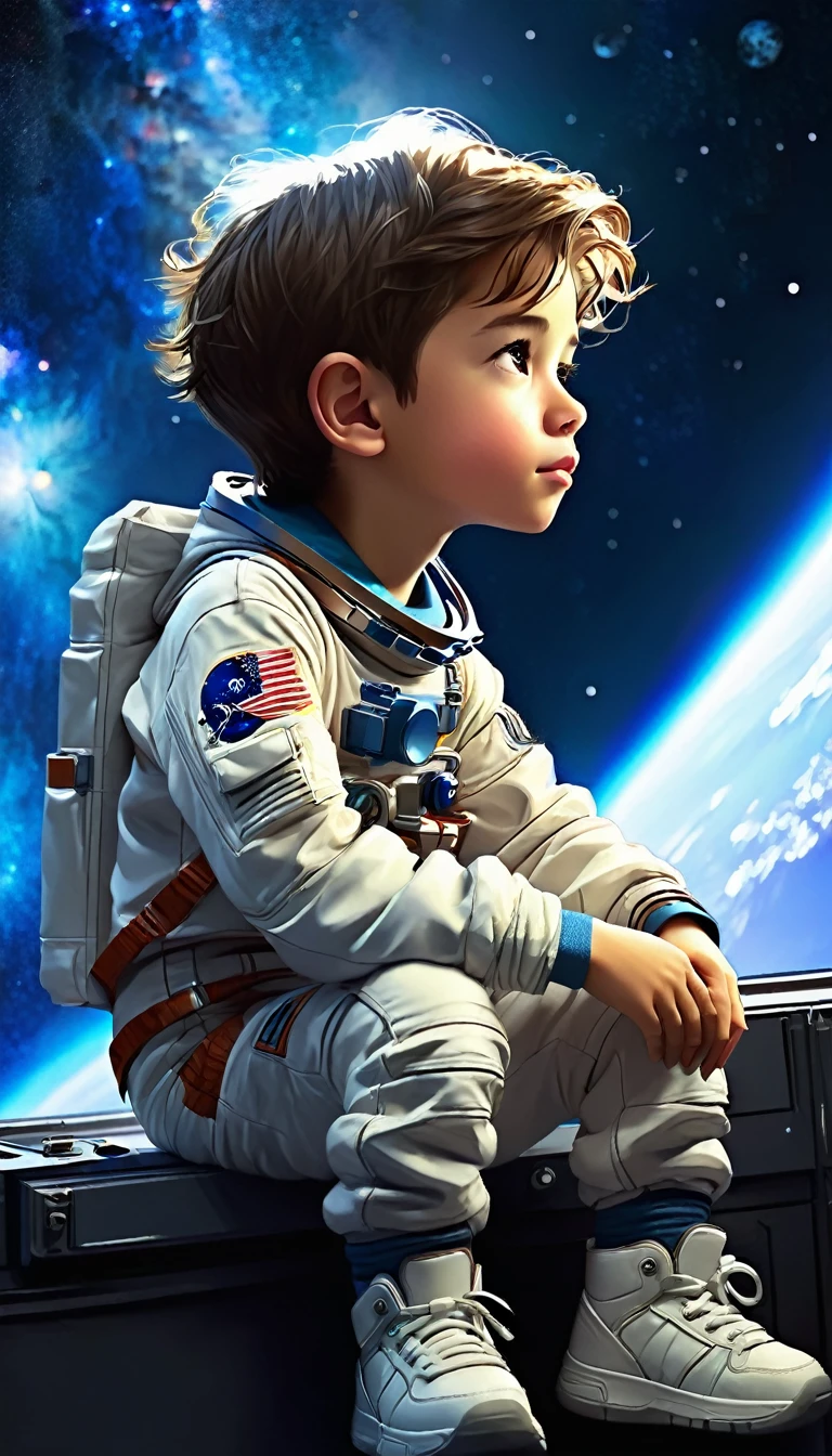 Boy Sitting sideways in space