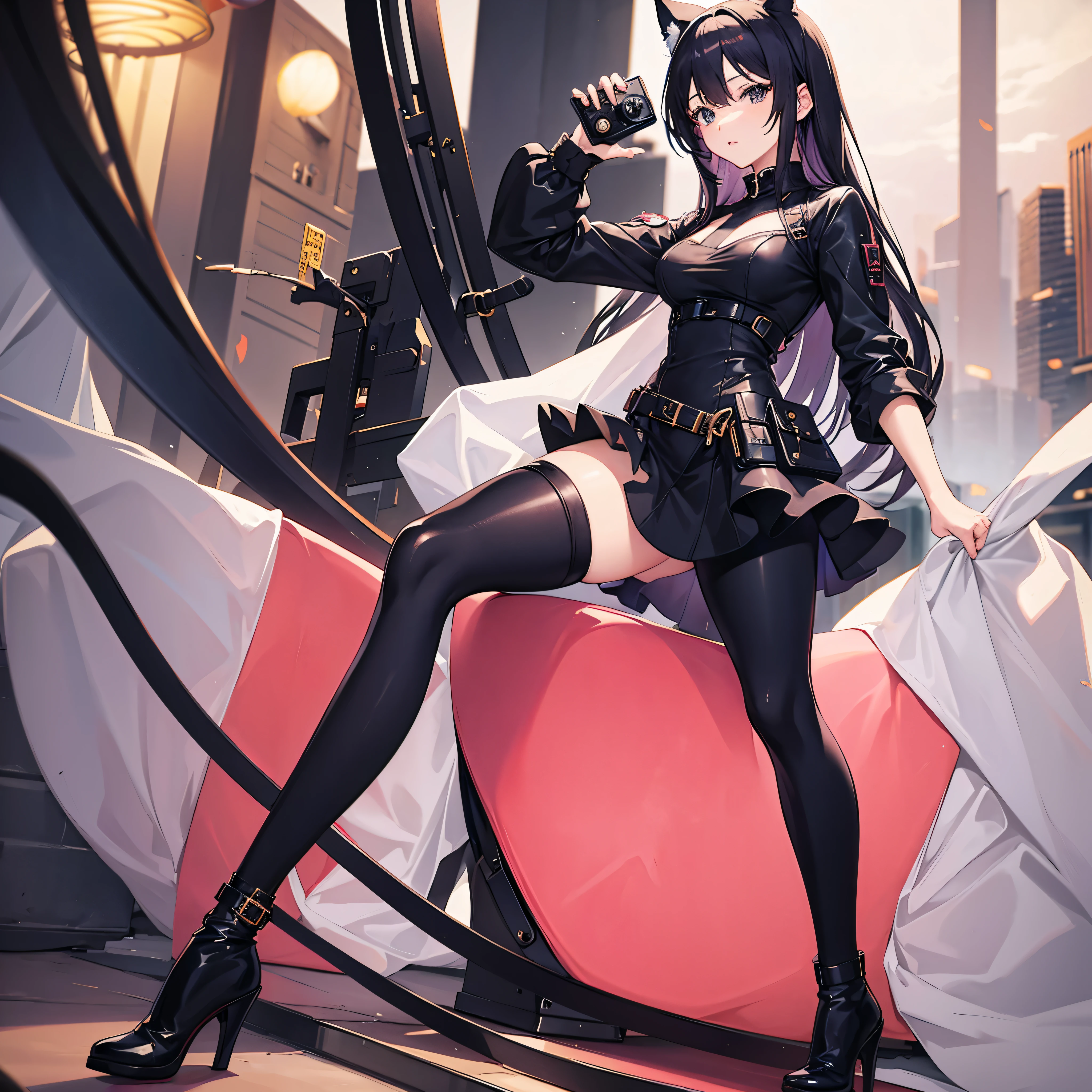 anime girl, high heel boots, leg posing, best quality, leggings, camera looking at the high heels, normal feet
