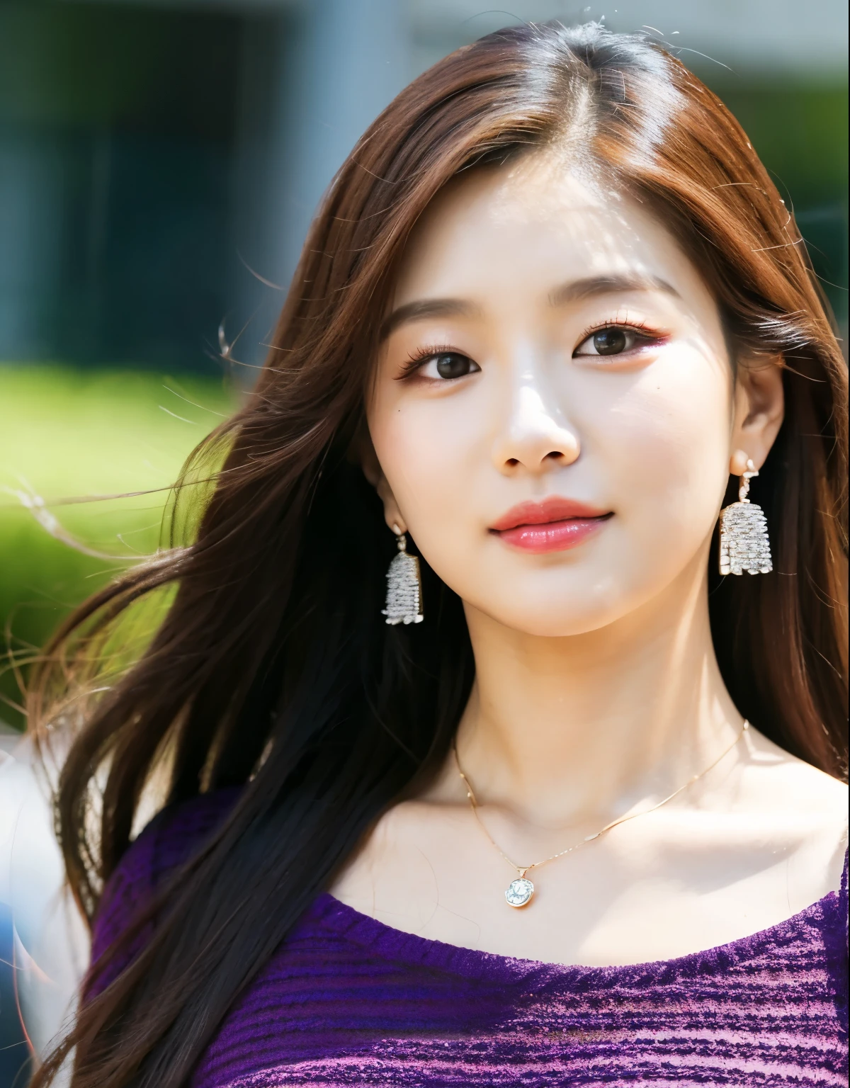 a close up of a woman wearing a necklace and earrings, popular south korean makeup, popular korean makeup, roseanne park of blackpink, tzuyu from twice, jinyoung shin, heonhwa choe, lalisa manobal, jossi of blackpink, lee ji - eun, lee ji-eun, park ji-min, jaeyeon nam, wan adorable korean face
