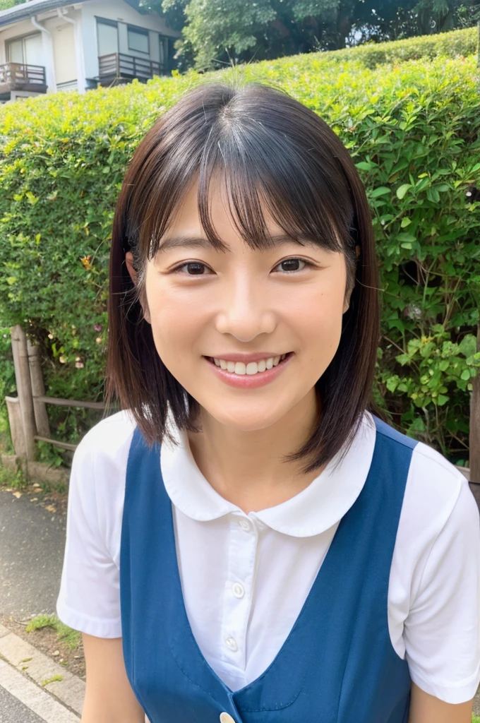 ((Highest quality)), ((masterpiece)), (detailed), Japanese, 40 years old, Beauty, front,Diagonal orientation、smile, Nagoya, Single Mother,Natural Photography,nursery school, peace sign