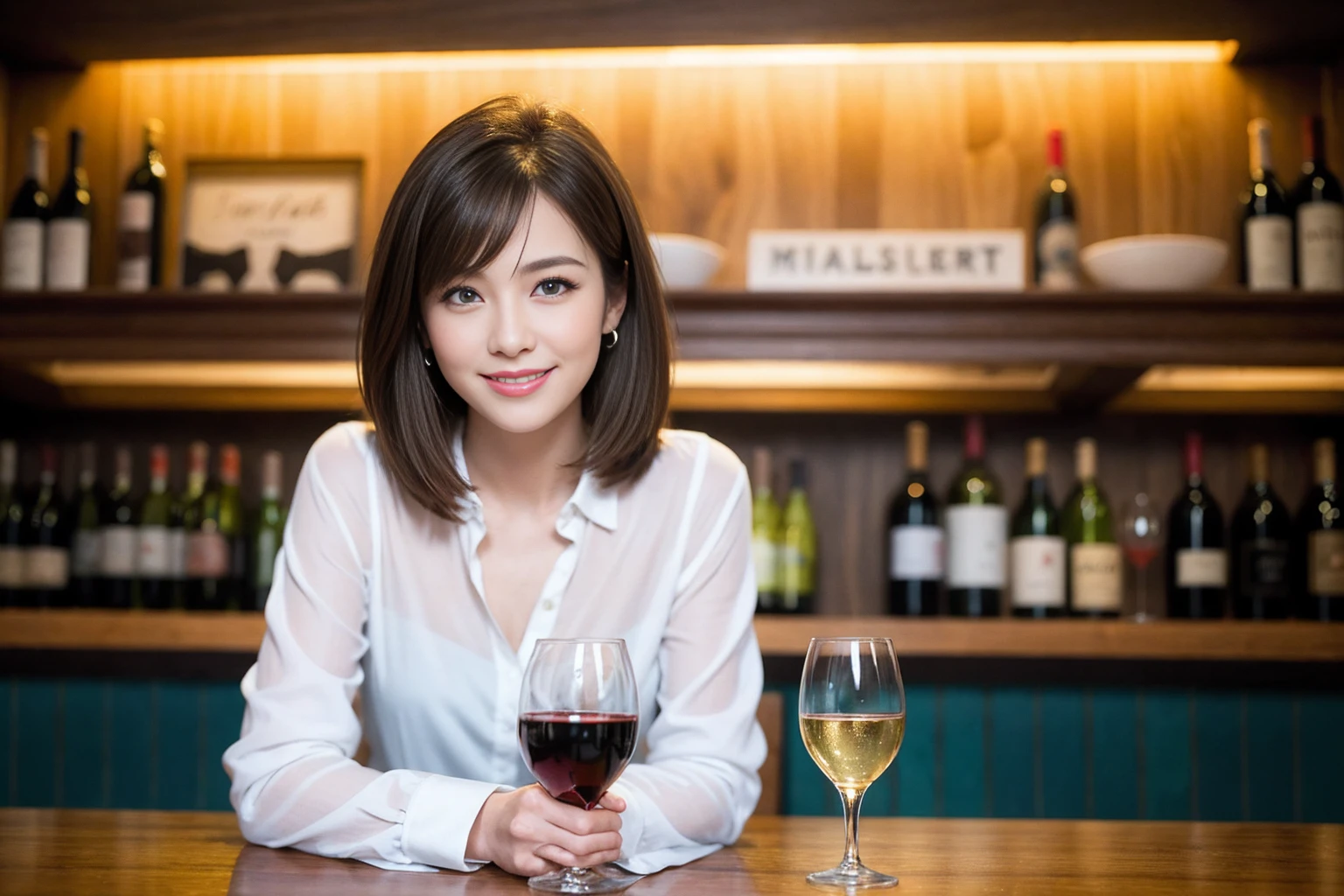 ((Highest quality、8K、masterpiece:1.3))、Yuuko Araki、slimカップル、ピンクmodelカップル、(Realistic, Intricate details:1.2), full-course dinner、Wine Party、Amazing view of the sunset sky and clouds、A bright smile、The wonderfulness of smile、Bright image、The beauty of wine, Beautiful Face, blue eyes, The light shines on your face, Blushing, short hair,Bright Face、42 years old,45 years old, red wine 、Appetizers、Italian food、Wine bottle、Champagne、sparkling wine、Two beauties、Brown Hair、Shortcuts、Long sleeve shirt、dress、Beautiful woman 1, (slimな顔), (The body is slim), (Brown Hair), (Shortcuts), cheeks turn a little red,Attractive beauty、restaurant, In a prominent place (From the waist up) Nova Frog Style, actress, model, Upper Body, White wine, slim, wine glass, 中央に置かれたwine glass, smile, (smile: 1.15), Beautiful fine grain, Depth f/2,saturation, High Contrast, Strong light and shadow,Moist Body:1.5、3D texture、Delicate eyes、Brown Hair、The hair is very shiny、