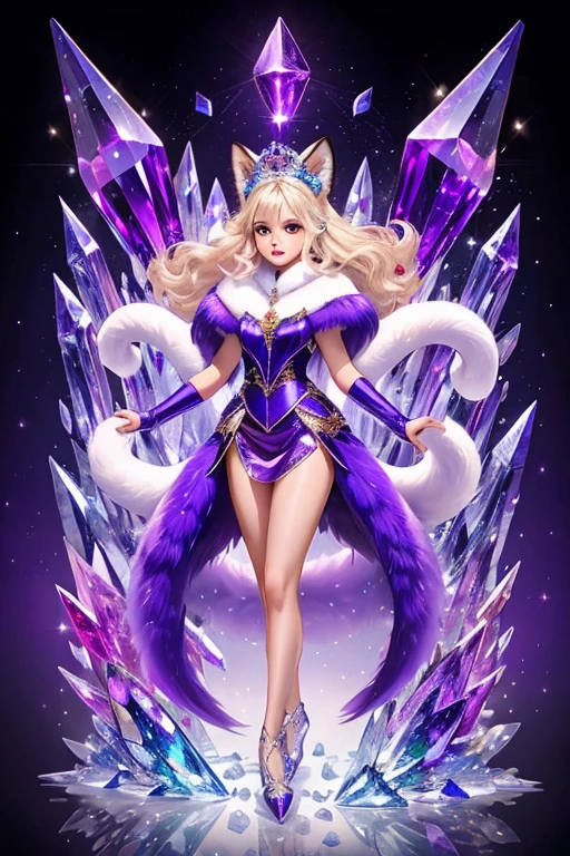 ((best quality)), ((masterpiece)), (detailed), crystallize fox, shiny iridescent fur, purple crystal fur, crystal tail, high quality, ultra-detailed,