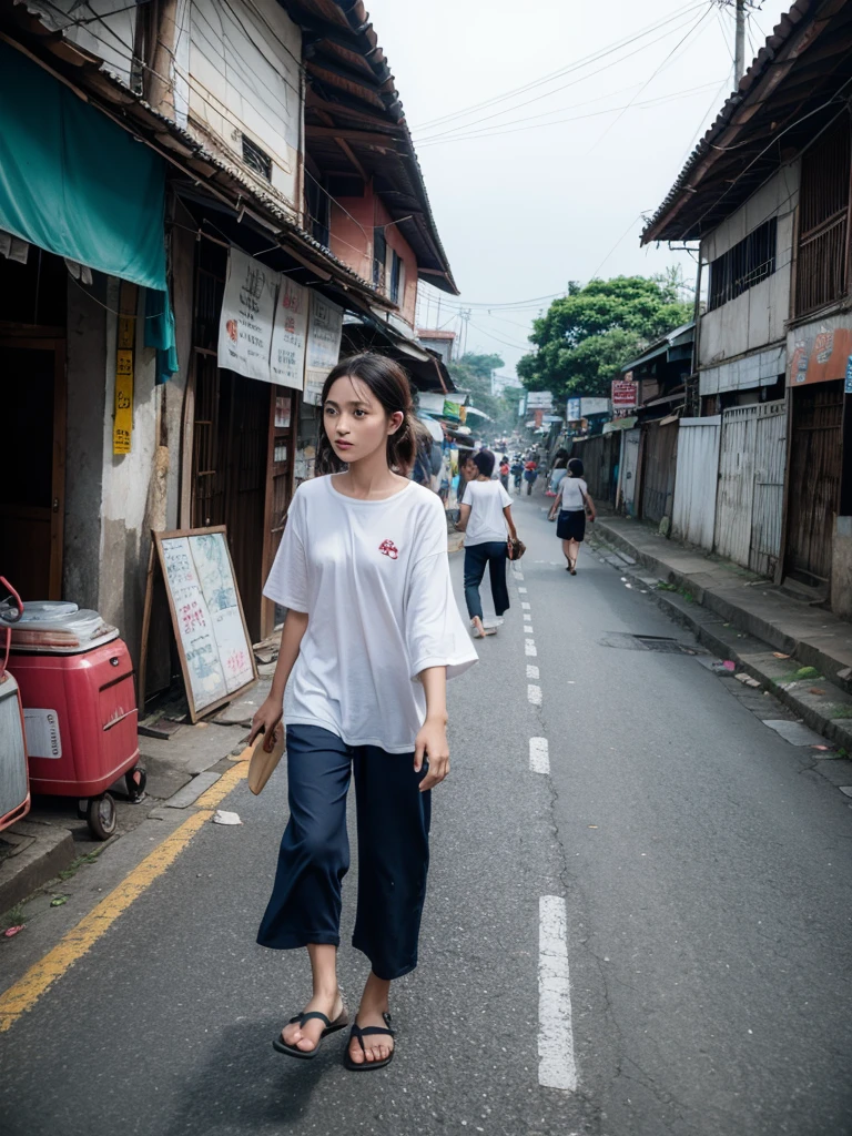 Suasana kota yang riuh, where people walk around quickly.