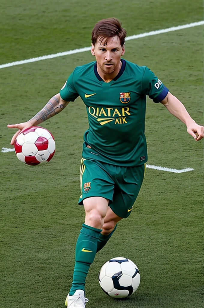 generated an image of Messi playing football with Zoro