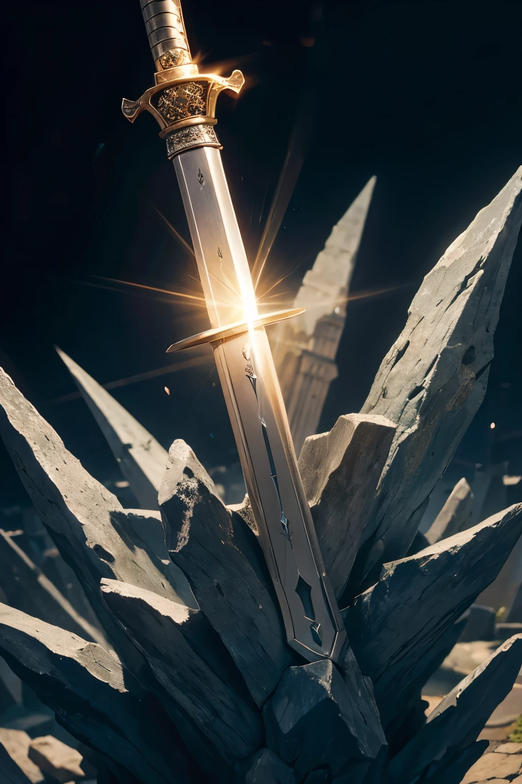 Close-up of the sword in the stone in the center of the city. The sword has no holy light.