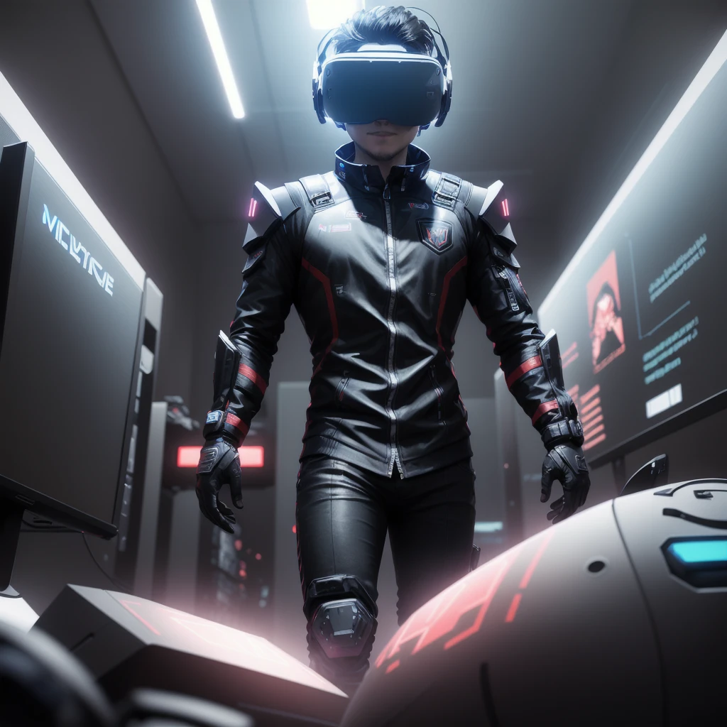 Experiences of metaverse virtual world entertainment and Future digital VR virtual reality glasses Esport game, Innovation of technology cyber Space, a man with virtual reality VR-3d Rendering