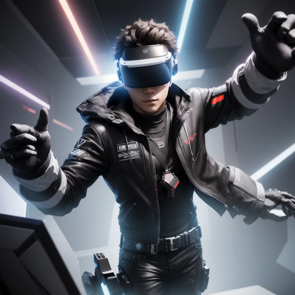 Experiences of metaverse virtual world entertainment and Future digital VR virtual reality glasses Esport game, Innovation of technology cyber Space, a man with virtual reality VR-3d Rendering