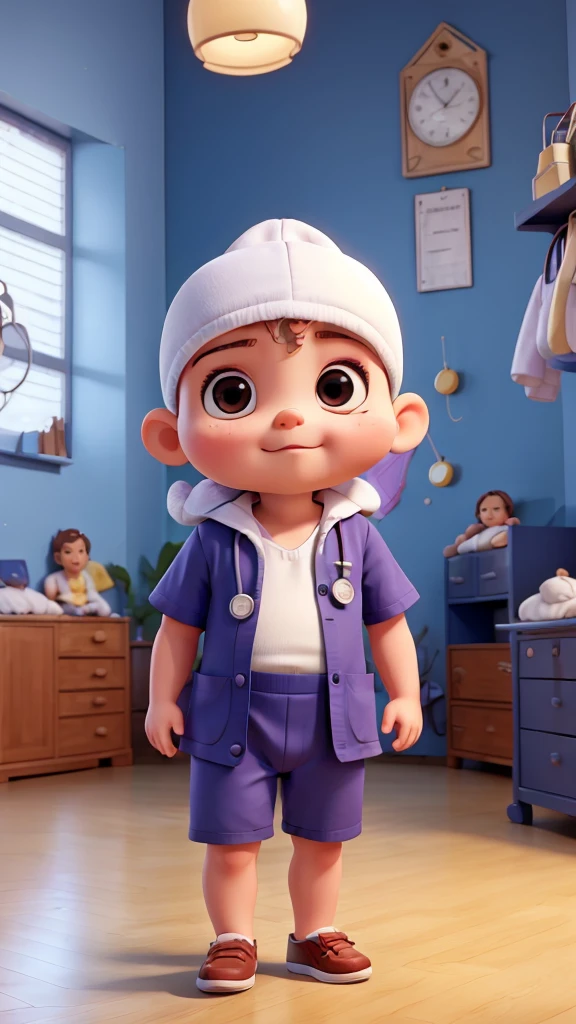 ((whole body)), ((Baby in doctor&#39;s clothes)), ((shine)) Super detailed, Hyperrealism,  Sitting cross-legged facing forward
