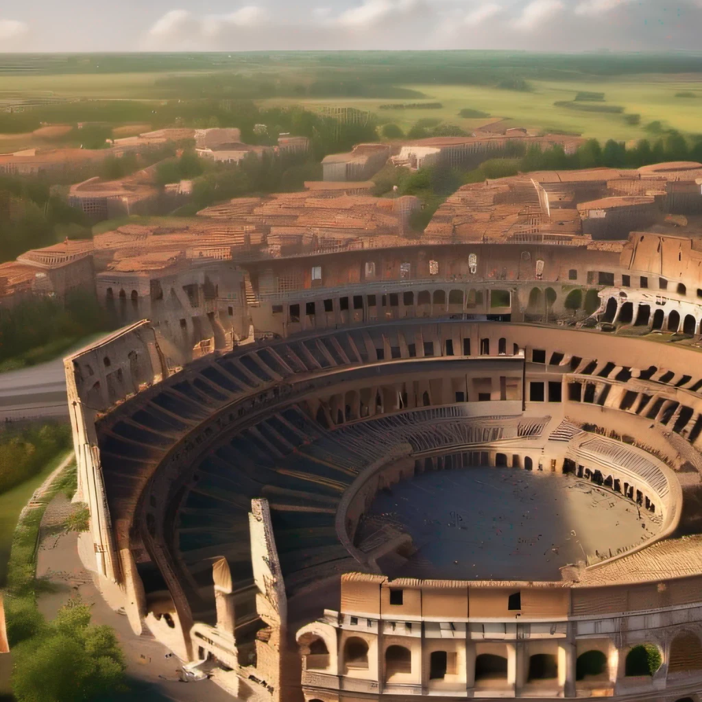 Beautiful, realistic aerial view of medieval Roman society., Cities sprawl across the landscape with intricate stone buildings and cobbled streets., The great Colosseum on the mountain, bustling market, and lively squares filled with people, Surrounded by lush farmland and meandering rivers., photography, High resolution drone camera with professional 8k hd lens.