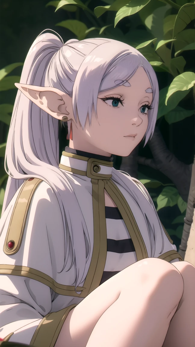 to freeze, to freeze, long hair, ponytail, (green eyes:1.5), White hair, pointed ears, elf, naked грудь, naked, elastic, nude грудь, full length (full body 1.1.), nude, very sexy, naked, Sex pose, nude, Sex pose, close-up,
BREAK shirt, long sleeves, jewelry, Tights, earrings, striped, black Tights, lure, striped shirt,
BREAK looking at viewer, upper body, whole body,
BREAK outdoors, sky, nature,
BREAK (masterpiece:1.2), Best quality, A high resolution, unity 8k wallpaper, (illustration:0.8), (beautiful detailed eyes:1.6), very detailed face, perfect lighting, extremely detailed computer graphics, (perfect hands, Ideal Anatomy),