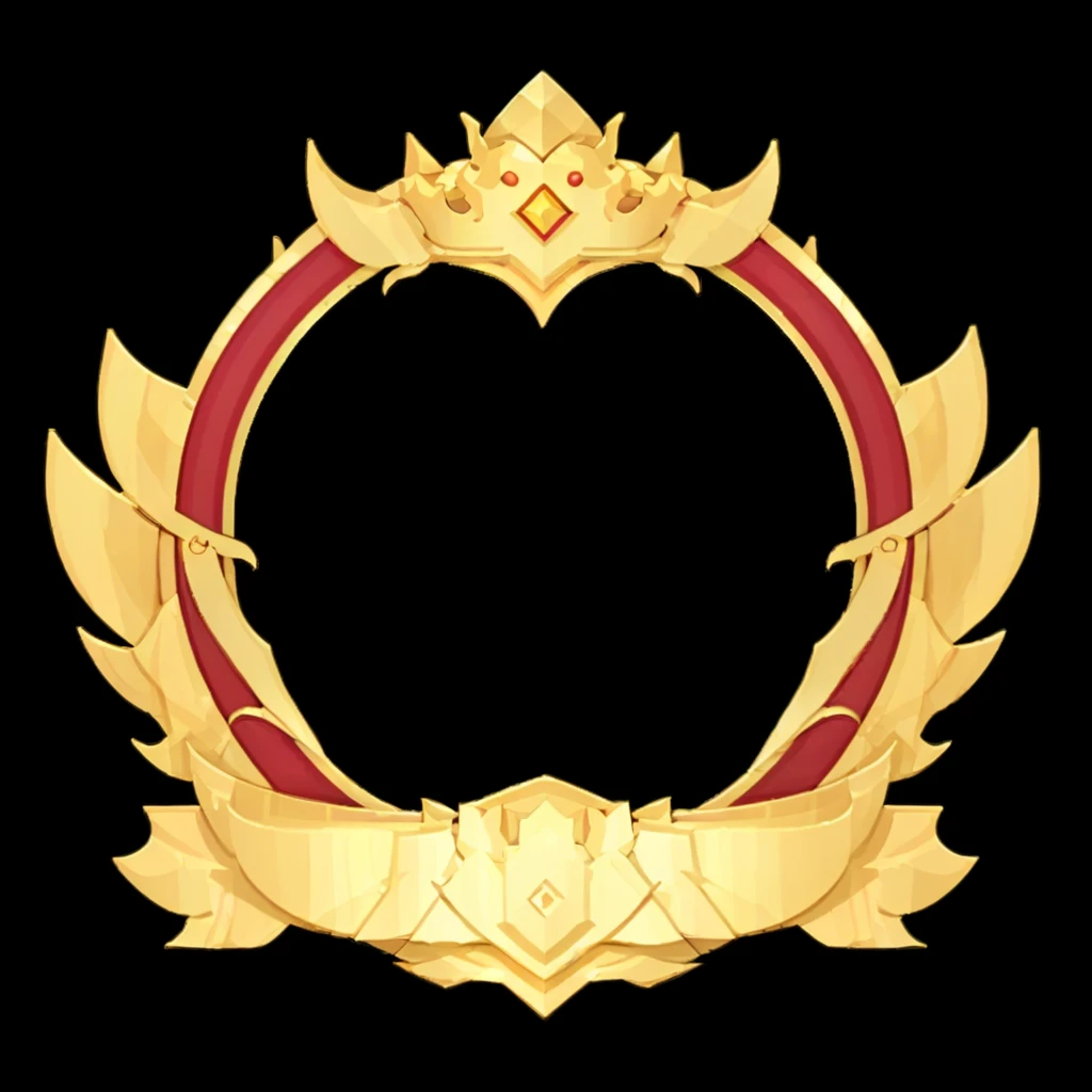 金色花ring的特写,There is a crown at the top, golden ring, Coat of Arms, ornament crown, Fantasy game spell symbols, ornate gold crown, Heartstone original art style, Gorgeous jeweled crown, Fantasy Shield, 黄金镀金圆圈光ring, 错综复杂的装饰光ring, Stylized game icons, ring, Gorgeous picture frame, Gorgeous crown