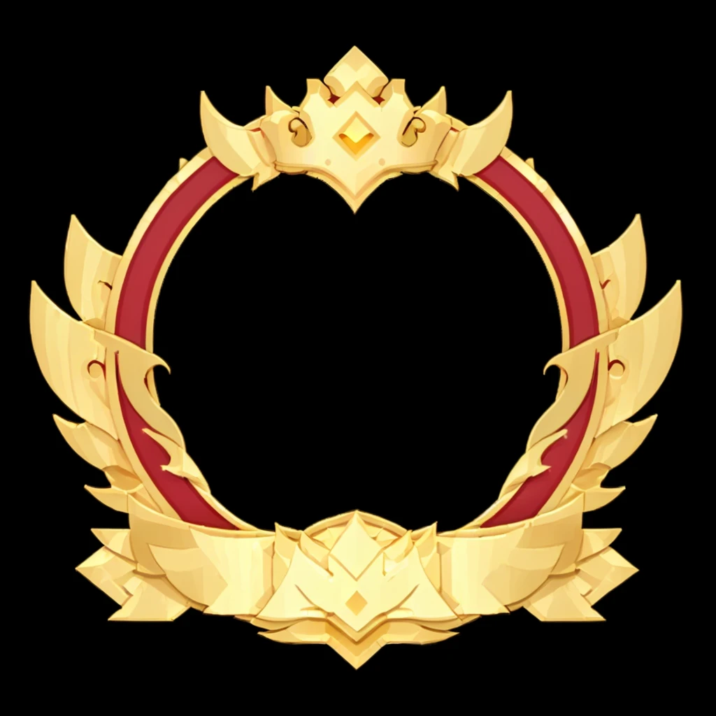 金色花ring的特写,There is a crown at the top, golden ring, Coat of Arms, ornament crown, Fantasy game spell symbols, ornate gold crown, Heartstone original art style, Gorgeous jeweled crown, Fantasy Shield, 黄金镀金圆圈光ring, 错综复杂的装饰光ring, Stylized game icons, ring, Gorgeous picture frame, Gorgeous crown