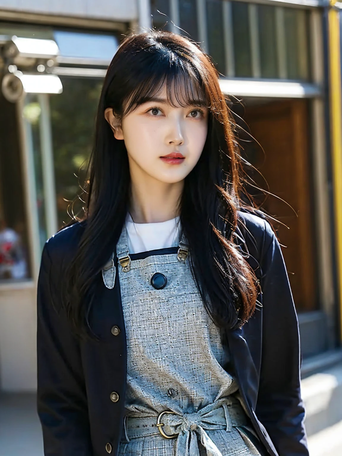 masterpiece、top-quality、The ultra -The high-definition、、colourfull、flat-colors、depth of fields、lens flare 1 girl、、A dark-haired、watching at viewers suits Cutter shirt a belt suspenders working adults materia OL Black Suit Black jacket glares Big Breasts Mask