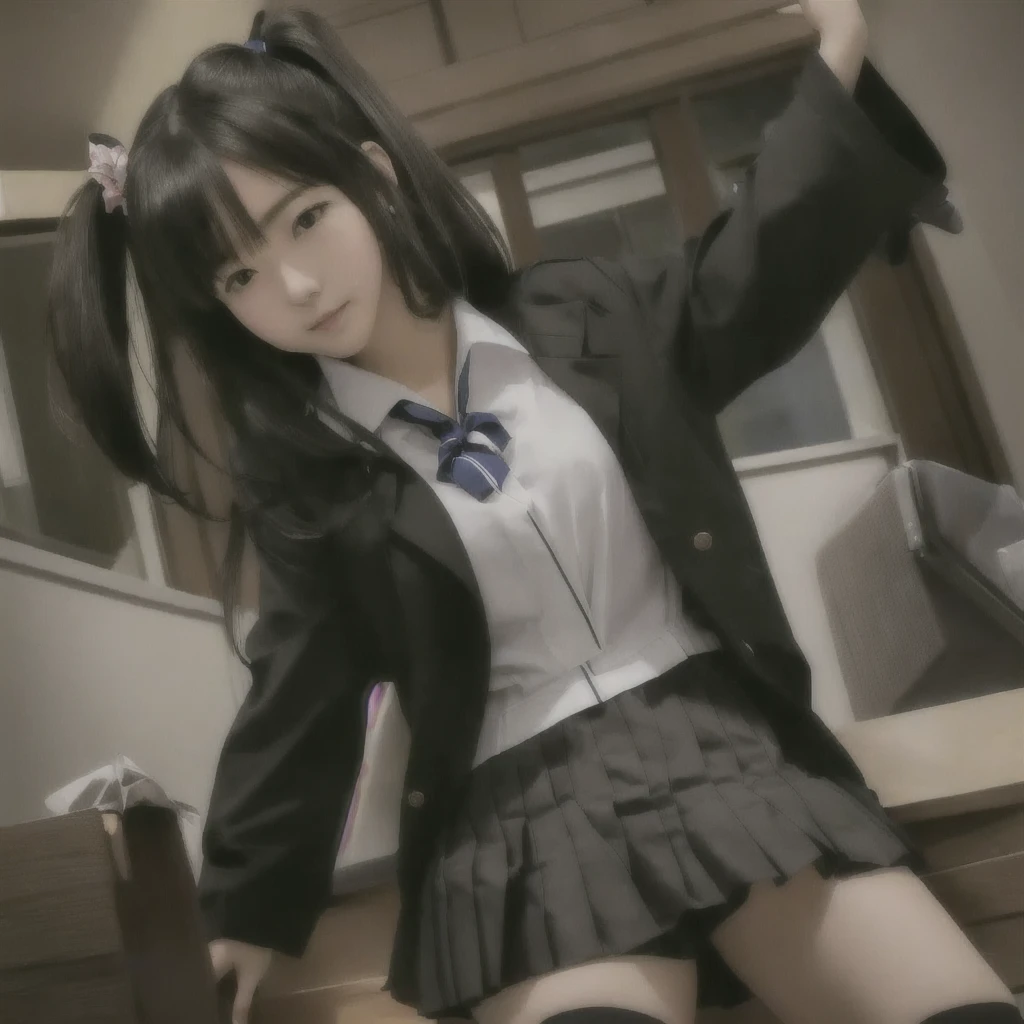 A woman in uniform poses for a photo, Magic , a hyper現実的なhigh school girl, hyper現実的なhigh school girl, Anime Girl Cosplay, 現実的なhigh school girl, beautiful anime high high school girl, かわいいhigh school girl, Japanese girl , clothing , Japanese , high school girl, JK Uniform, Sailor suit with loose coat collar, red skin　Good complexion　Healthy skin tone　Transparent skin tone　Her hair color is pink