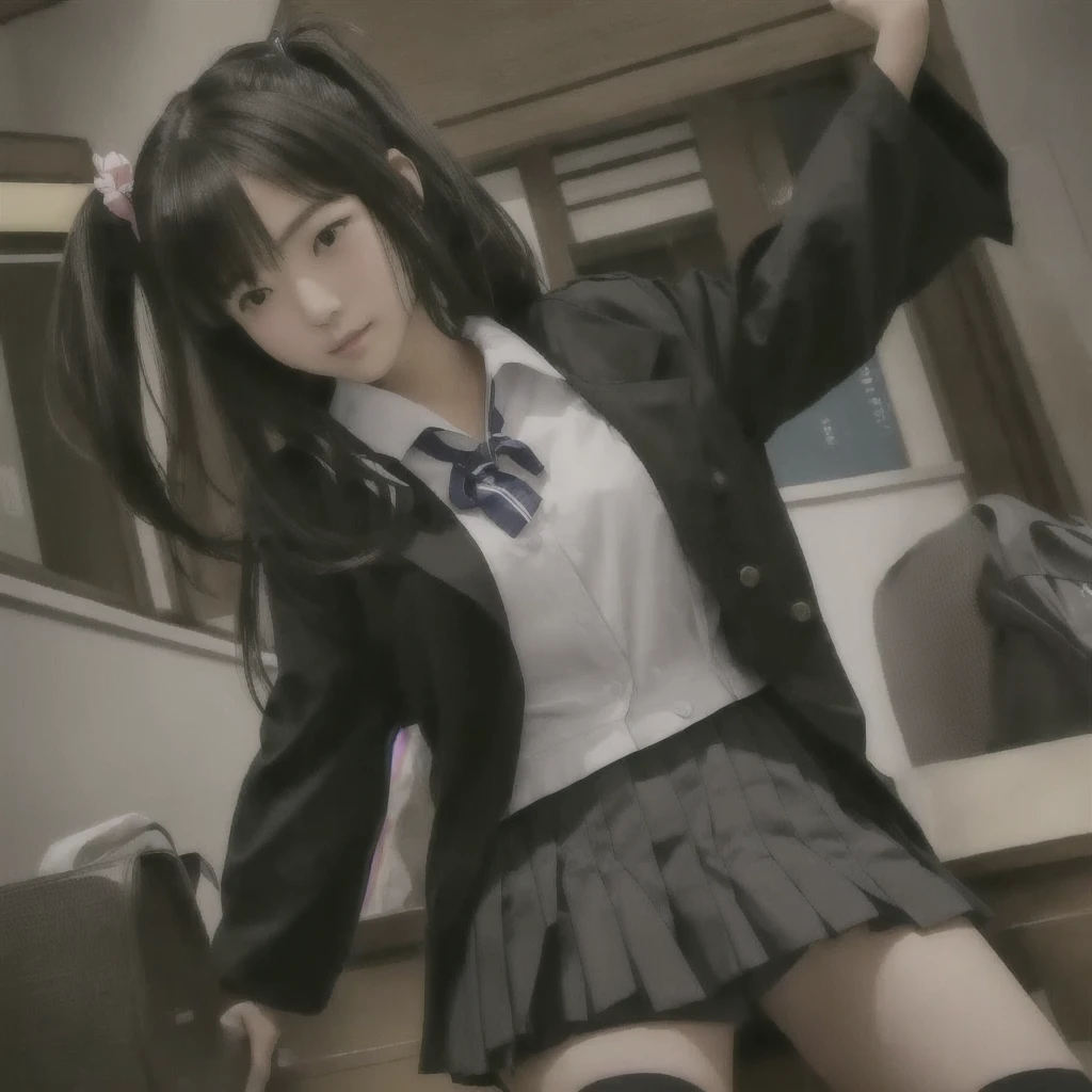 A woman in uniform poses for a photo, Magic , a hyper現実的なhigh school girl, hyper現実的なhigh school girl, Anime Girl Cosplay, 現実的なhigh school girl, beautiful anime high high school girl, かわいいhigh school girl, Japanese girl , clothing , Japanese , high school girl, JK Uniform, Sailor suit with loose coat collar, red skin Good complexion Healthy skin tone Transparent skin tone Her hair color is pink