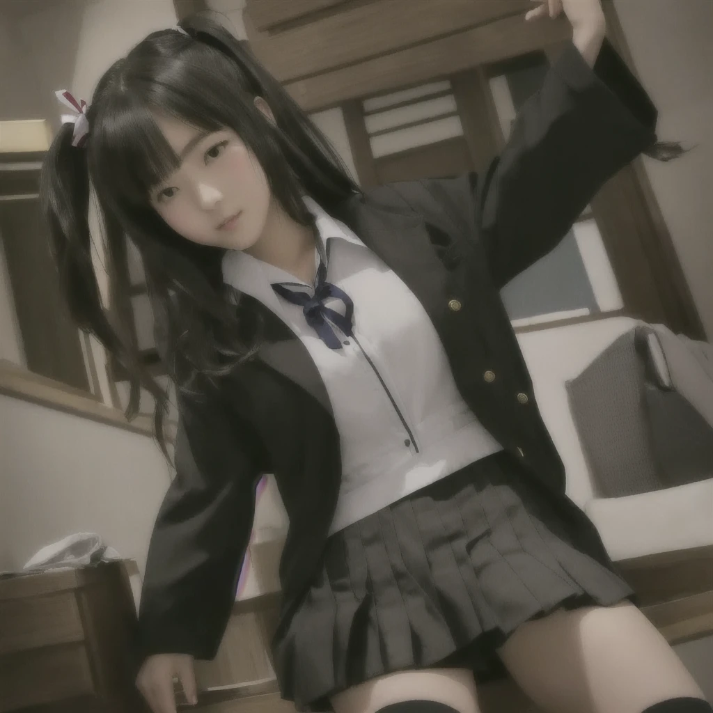 A woman in uniform poses for a photo, Magic , a hyper現実的なhigh school girl, hyper現実的なhigh school girl, Anime Girl Cosplay, 現実的なhigh school girl, beautiful anime high high school girl, かわいいhigh school girl, Japanese girl , clothing , Japanese , high school girl, JK Uniform, Sailor suit with loose coat collar, red skin Good complexion Healthy skin tone Transparent skin tone Her hair color is pink