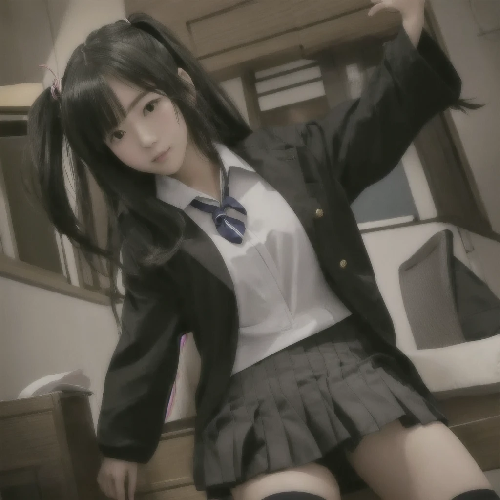 A woman in uniform poses for a photo, Magic , a hyper現実的なhigh school girl, hyper現実的なhigh school girl, Anime Girl Cosplay, 現実的なhigh school girl, beautiful anime high high school girl, かわいいhigh school girl, Japanese girl , clothing , Japanese , high school girl, JK Uniform, Sailor suit with loose coat collar, red skin　Good complexion　Healthy skin tone　Transparent skin tone　Her hair color is pink