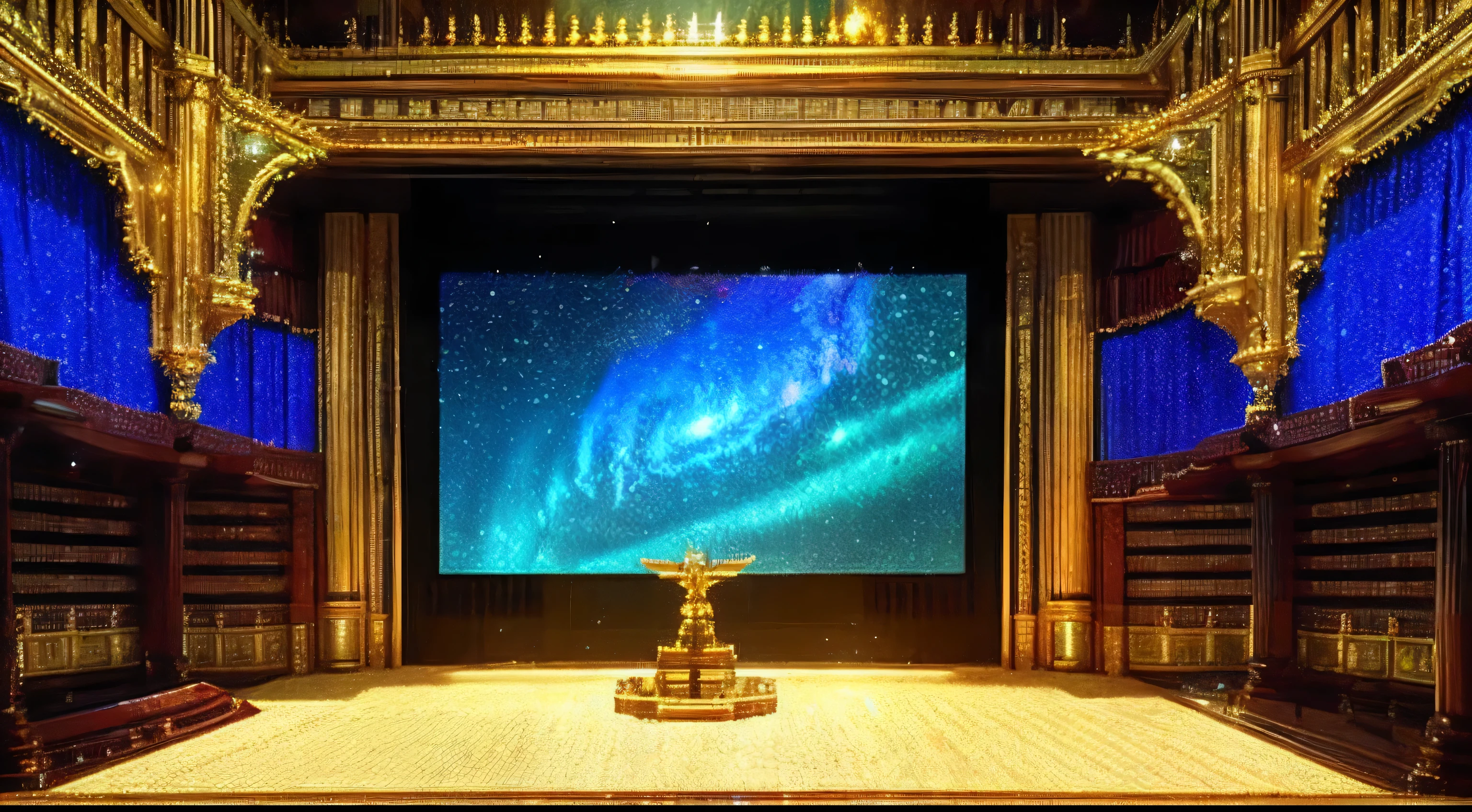 pixel game，scenography，fantastical scenes，inside in room，Space Opera House，gold， Pixel art #pixelart