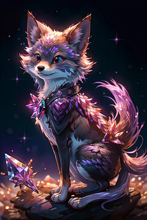((best quality)), ((masterpiece)), (detailed), （（glowing fox））。fox glow(Crystal rose), mythical fox spirit, shiny iridescent scales, shiny purple crystal fur, glowing eyes, high quality, highres, ultra-detailed, 