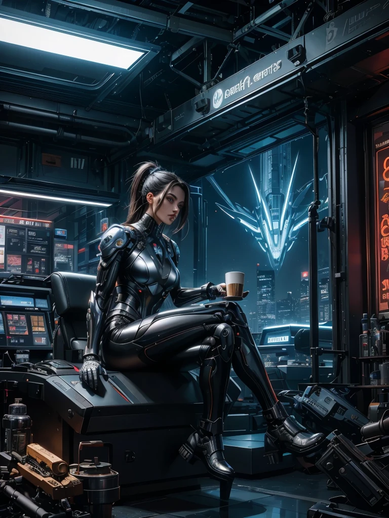 (Top Quality, 4K), Araffe - a sleek andbul射 gladiator-style robot, sitting comfortably on an ergonomic chair, holding a steaming cup of coffee with intricate details and textures, reflecting in its polished metal surface. CGSociety standard.
CGSociety 9, Movie still - Araffe, the menacing cyborg villain, glowing with an ominous aura, his highly detailed mechanical limbs shimmering under the neon lights of the futuristic cityscape. Each bolt and screw visible, CGSociety 9, ultra-high definition.
Photo - Alita, a