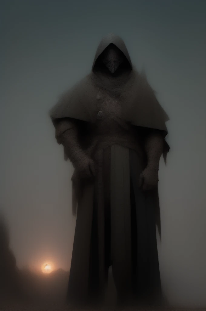 a man wearing modern military grade armor, gear belt full of gun magazines, a tattered hood over his head, wearing a plague doctor mask, a futuristic and hastily repaired semi-automatic rifle strapped over his back, a regular built body, wearing a messy black cloak, bandage wraps around his arms, side profile, sunset, very detailed plague doctor mask over his face, standing amidst a sunset, cinematic side view, sunset in the background, post apocalypse, is a burn victim, wearing a scav outfit from escape from tarkov, survivor, scavenger, mercenary, gun strapped (behind) his back, very dark green camo attire, long sharp beak