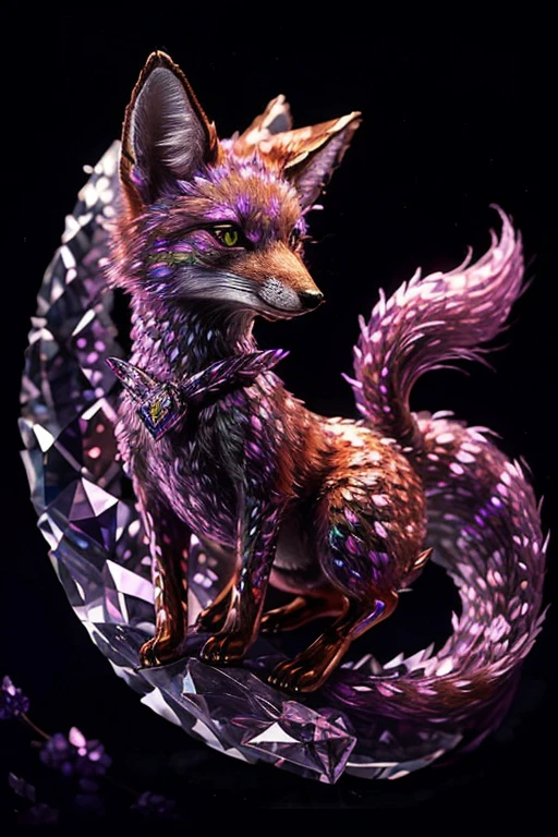 ((best quality)), ((masterpiece)), (detailed), （（glowing fox））。fox glow(Crystal rose), mythical fox spirit, shiny iridescent scales, shiny purple crystal fur, glowing eyes, high quality, highres, ultra-detailed, 