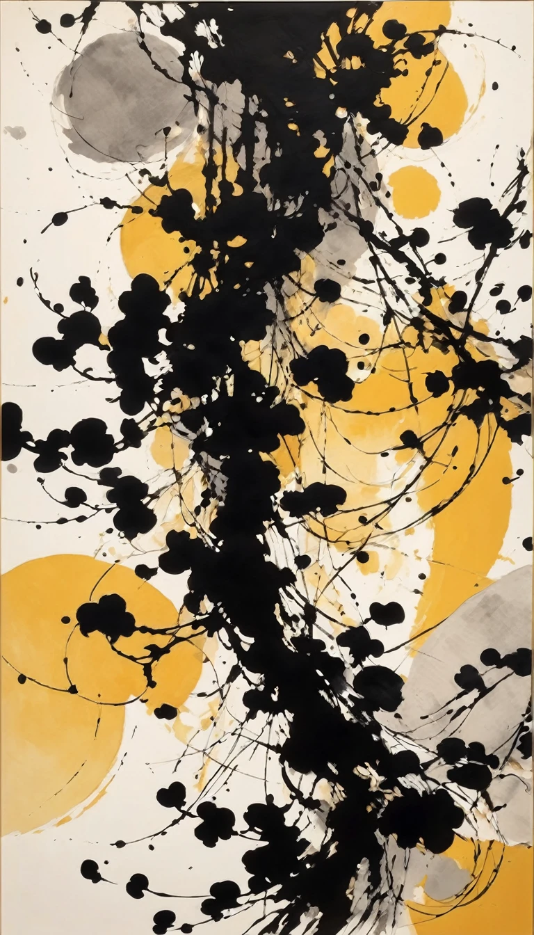 (abstract ink painting:1.5),author:Wu Guanzhong,author:Wu Guanzhong,Wu Guanzhong's Artistic Style,The fusion of Chinese ink painting and modernist aesthetics,Simple yet powerful lines and shapeinimalist,