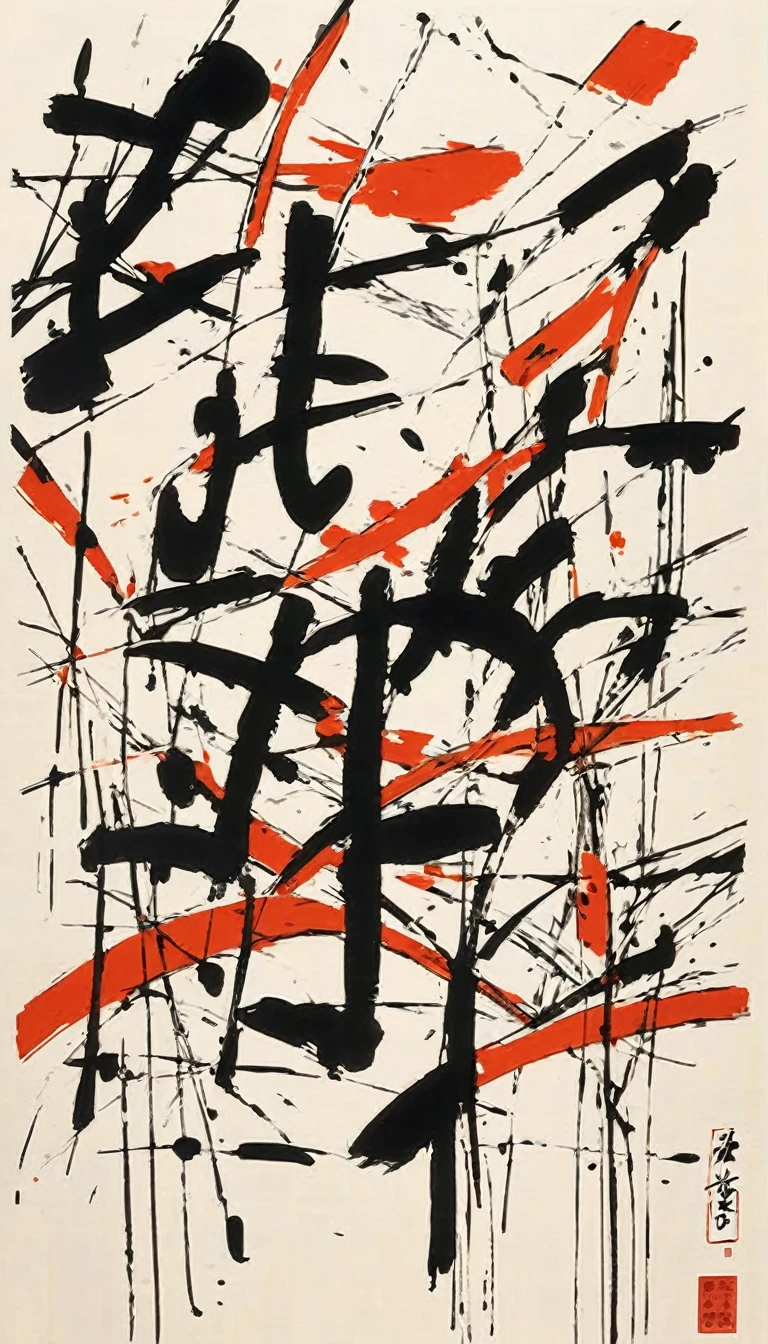 (abstract ink painting:1.5)，author:Wu Guanzhong,author:Wu Guanzhong，Wu Guanzhong&#39;s Artistic Style，The fusion of Chinese ink painting and modernist aesthetics，Simple yet powerful lines and shapeinimalist，