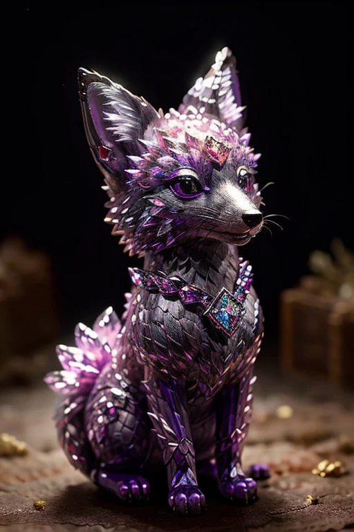 ((best quality)), ((masterpiece)), (detailed), purple and grey color fox, purple and grey color crystal fur, crystal shaped tail, large diamond on its head
