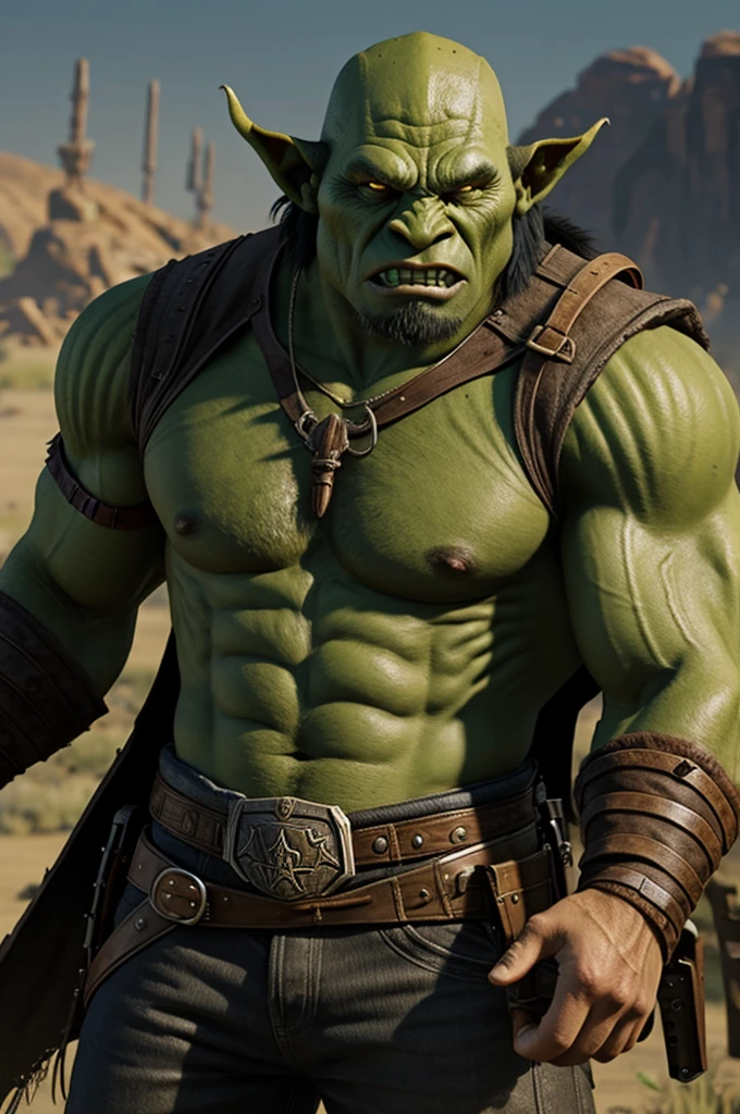 Male orc and a western gunslinger