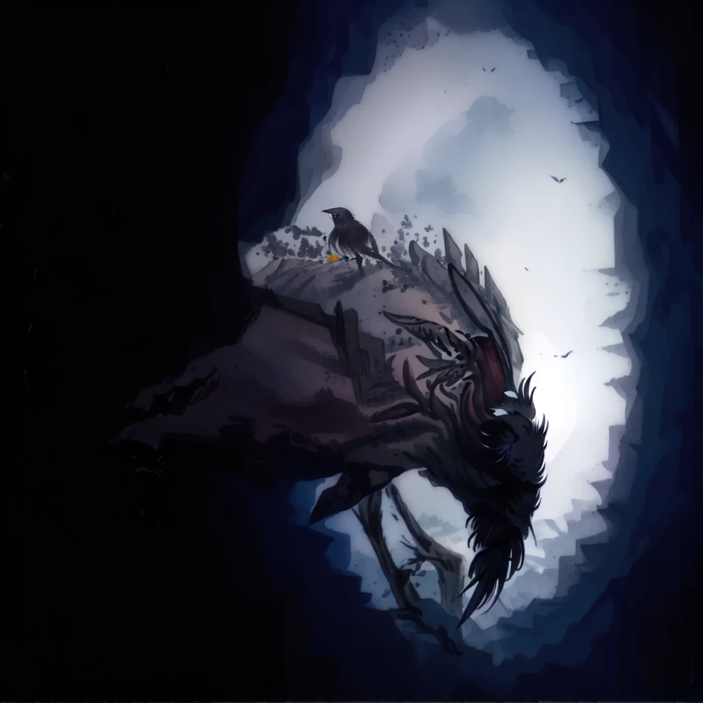 there is a bird that is sitting on a branch in the dark, crows as a symbol of death, dark crow, raven bird, raven wings, raven, three-legged black raven, dark feathered wings, crows beautiful, inspired by Gonzalo Endara Crow, raven, crow, long thick shiny black beak