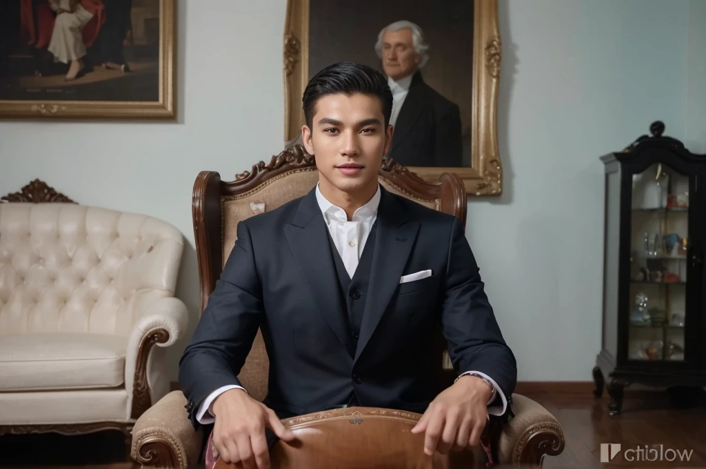 name: Alexander Hoang, age: 22, Appearance: Male, 1m85 tall, weight 75kg, Elegant face with square chin and even white teeth, Deep blue eyes with long eyelashes, high straight nose, Full, seductive heart-shaped lips, Flowing black hair, smooth, flawless white skin. There is only one man in the photo. Fashion style: Likes to wear branded clothes from active sports to elegant vests. Character: Tự tin, Fascinating, generous, friendly, clever, Good communication and leadership skills. Hobby: Sports enthusiasts (football, gym), Likes to travel and explore luxurious places, Love technology and update new trends. skill: Speaks many languages (Older brother, phap, Spain), Take professional photos and videos, knowledgeable about fashion and beauty. Story: Born into a rich family, study at a prestigious school, Participate and win prizes in many modeling competitions, Famous influencer with millions of followers.