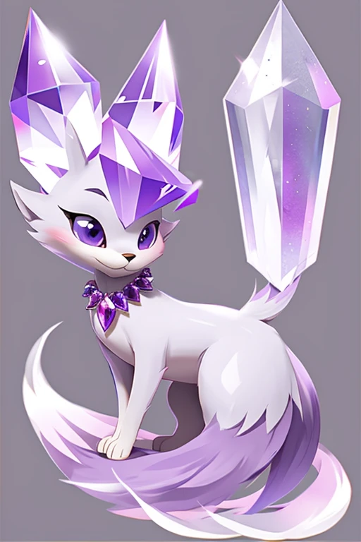 ((best quality)), ((masterpiece)), (detailed), purple and grey color fox, purple and grey color crystal fur, crystal shaped tail, large crystal on its head