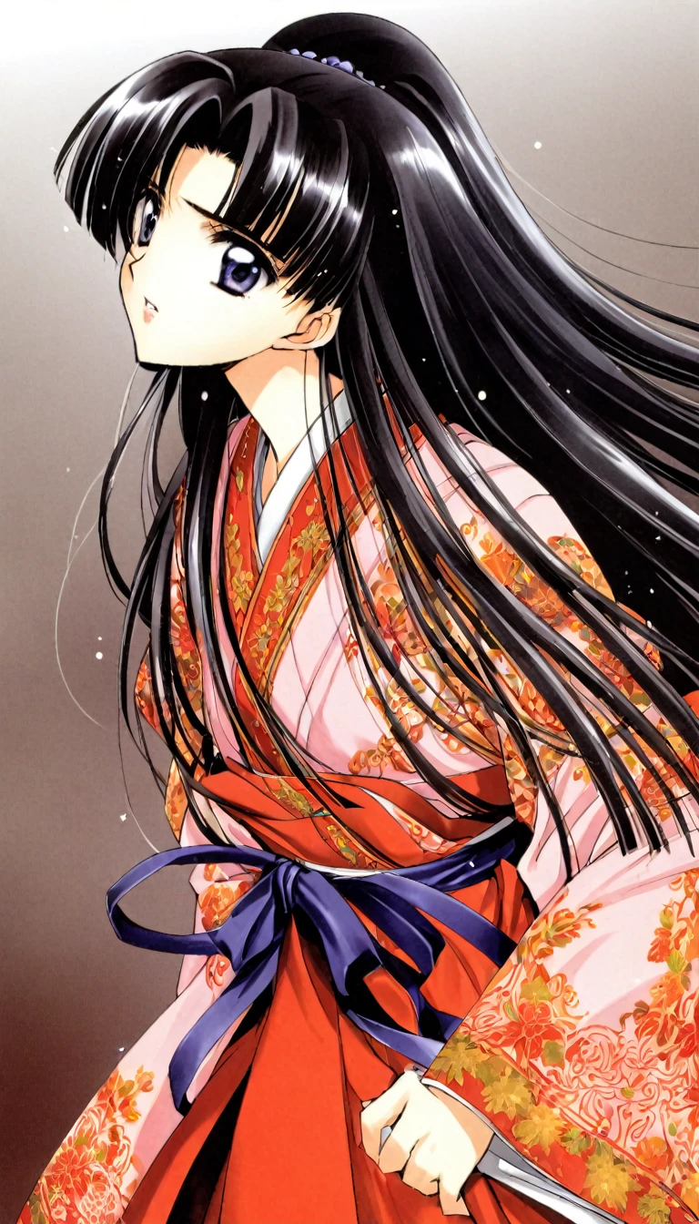 A beautiful 15-year-old princess from the Sengoku period with long black hair　Gorgeous embroidery, Ultra glossy, She is wearing a shiny Edo period princess kimono.....   She is a princess from a historical drama　Penis is inserted