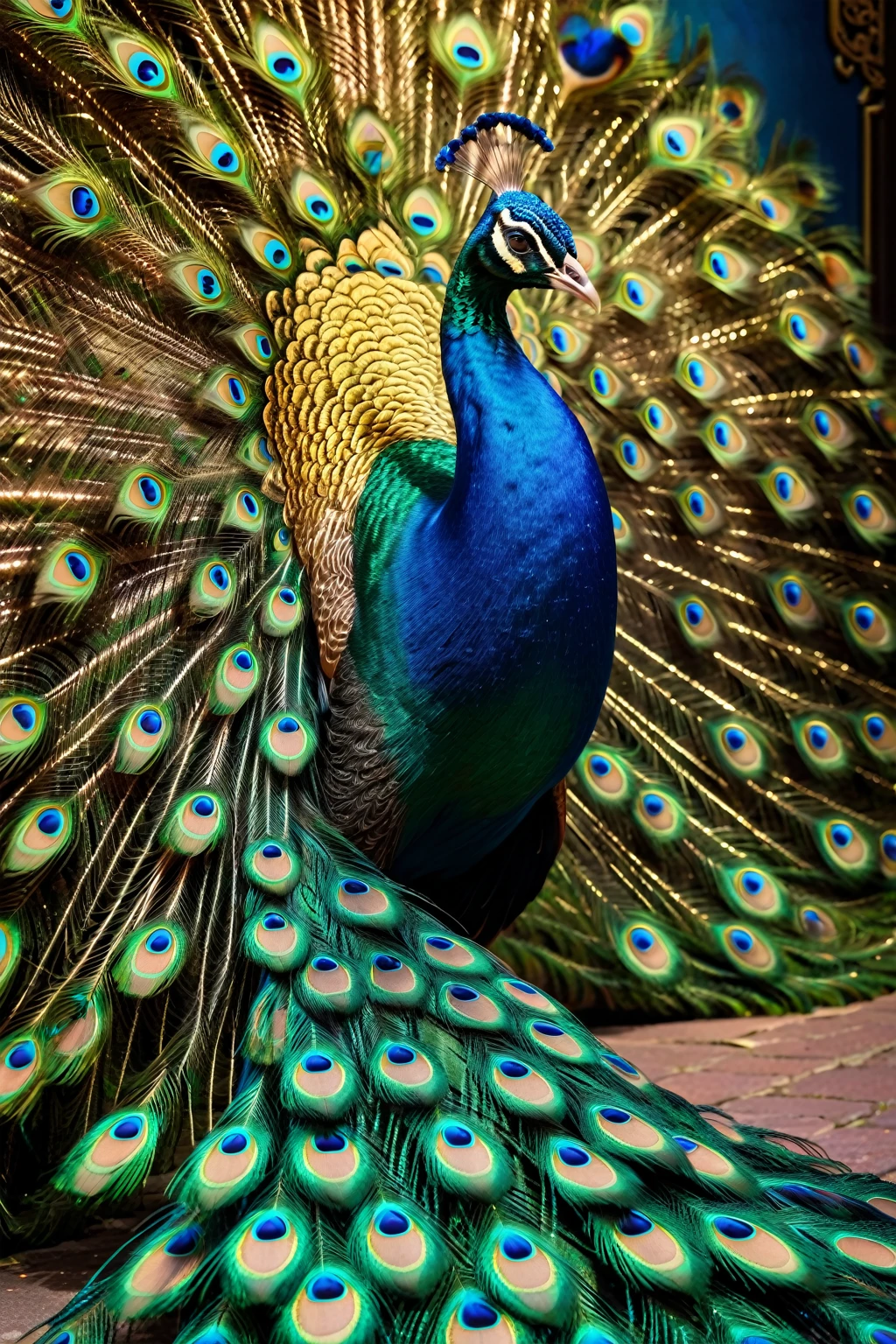 Peacock,Front upright,Watch the attention,Peacock开屏,fantasy,grace,Colorful tones,masterpiece,Dramatic ethereal beauty
