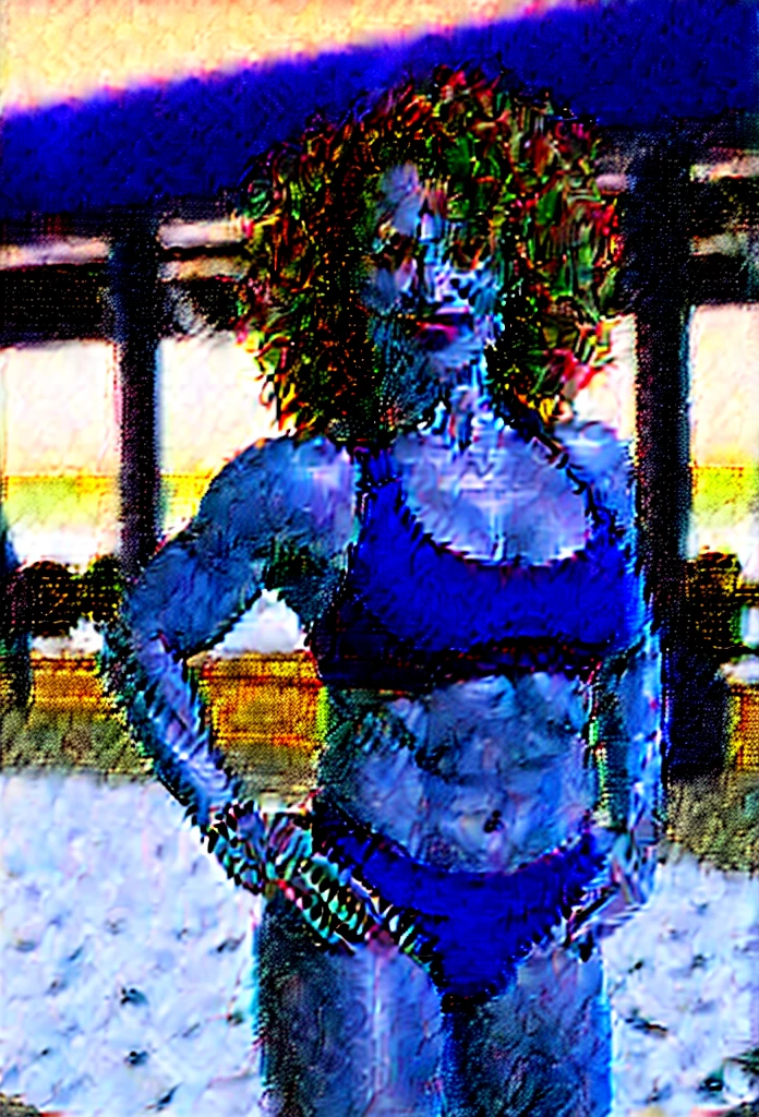 A woman with a normal body aged 40, curly hair, Brown skin,1 woman who owns a gym, standing alone, separated-lips, woman working out. doing exercise, red thong bikini, red one strap top, Beach clothes, in the background a gym, sprinting. jogging. Fitness, Gym, fitness attire