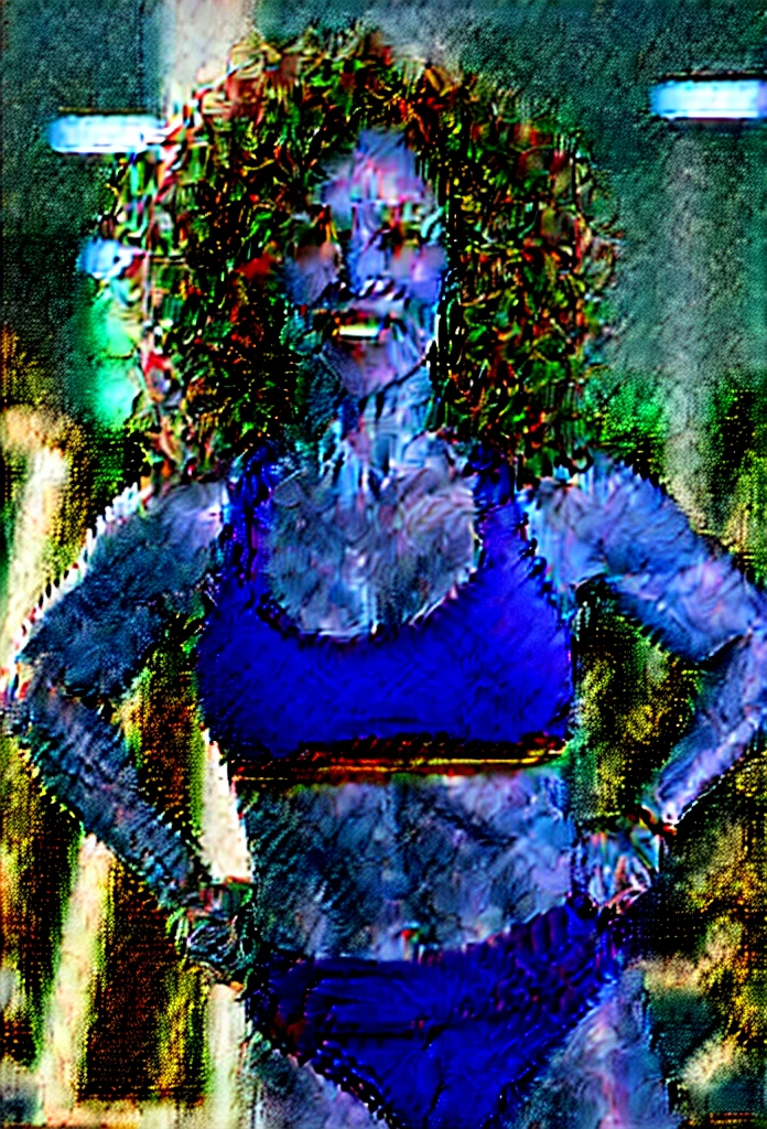 A woman with a normal body aged 40, curly hair, Brown skin,1 woman who owns a gym, standing alone, separated-lips, woman working out. doing exercise, red thong bikini, red one strap top, Beach clothes, in the background a gym, sprinting. jogging. Fitness, Gym, fitness attire