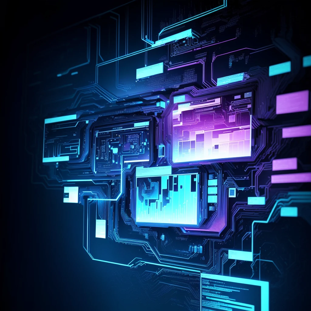 Lots of information displayed on the wall, Control your data, Data fragments explode, Abstract art representing data, High-quality images, 